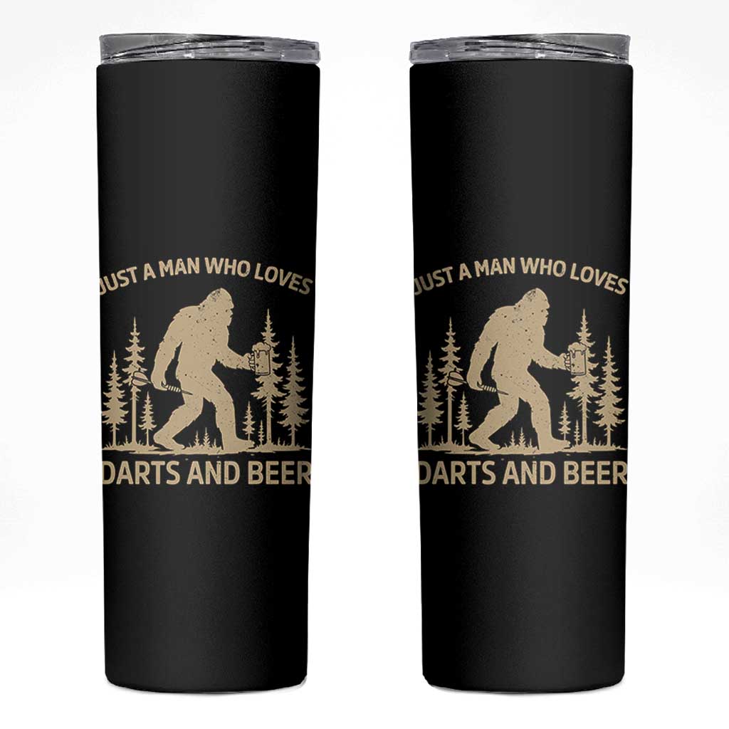 Funny Bigfoot Just A Man Who Loves Darts And Beer Gift Skinny Tumbler - Wonder Print Shop