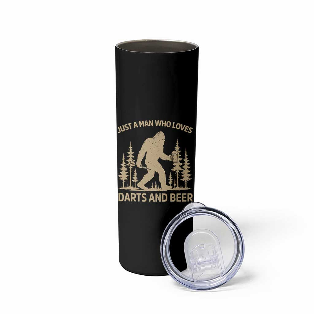 Funny Bigfoot Just A Man Who Loves Darts And Beer Gift Skinny Tumbler - Wonder Print Shop
