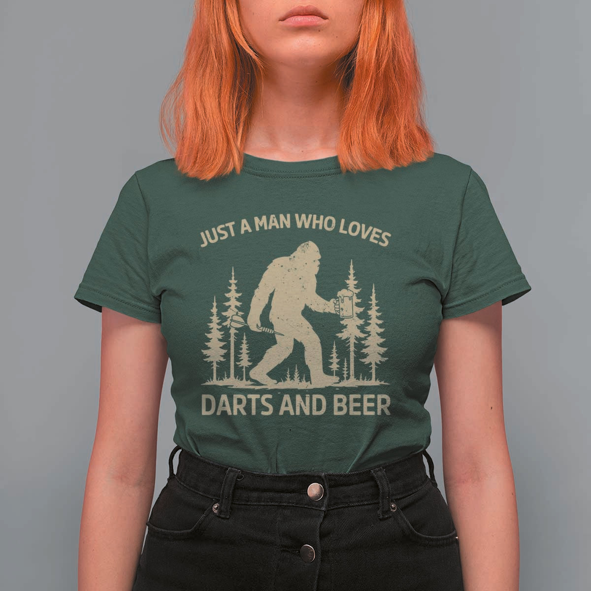 Funny Bigfoot Just A Man Who Loves Darts And Beer Gift T Shirt For Women - Wonder Print Shop