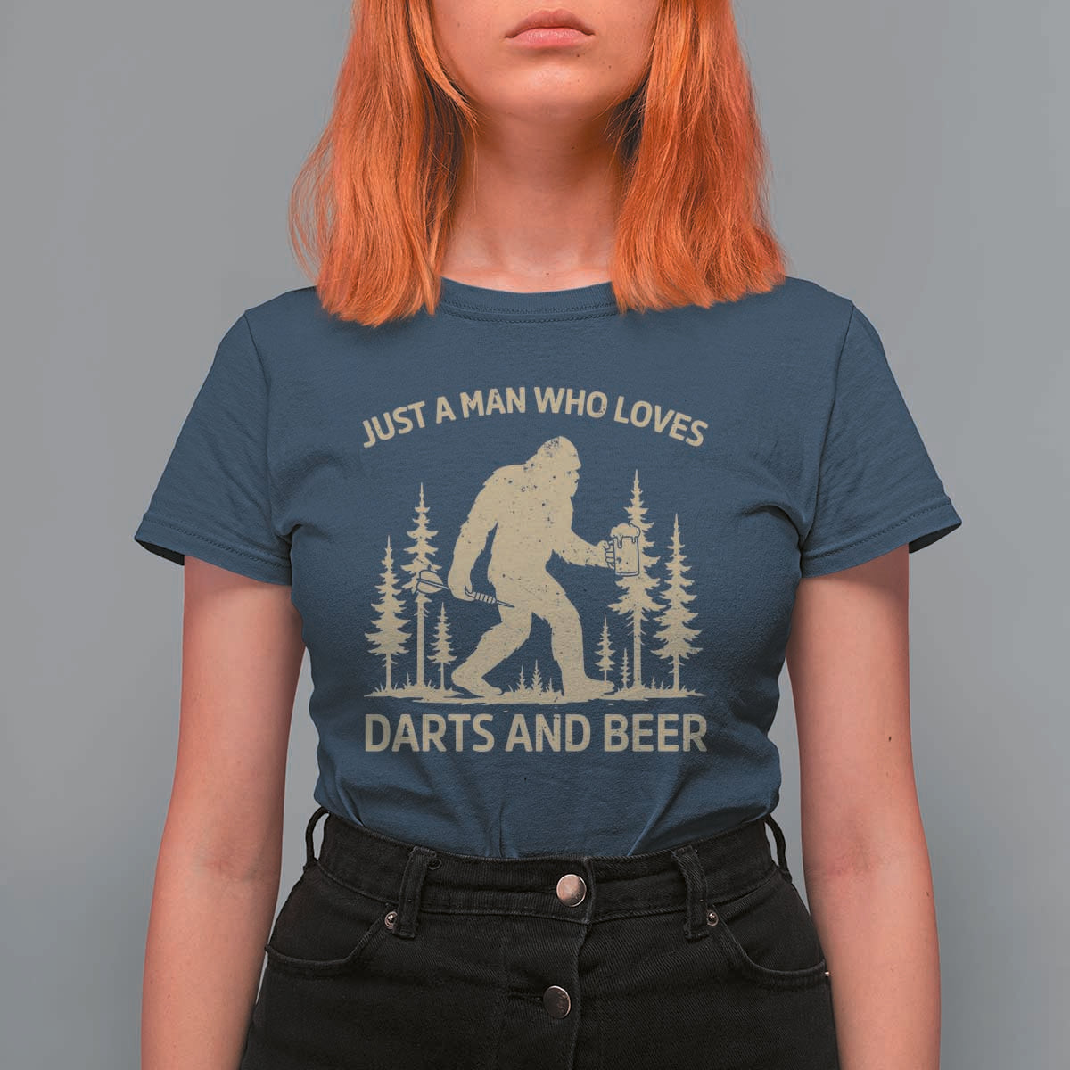 Funny Bigfoot Just A Man Who Loves Darts And Beer Gift T Shirt For Women - Wonder Print Shop