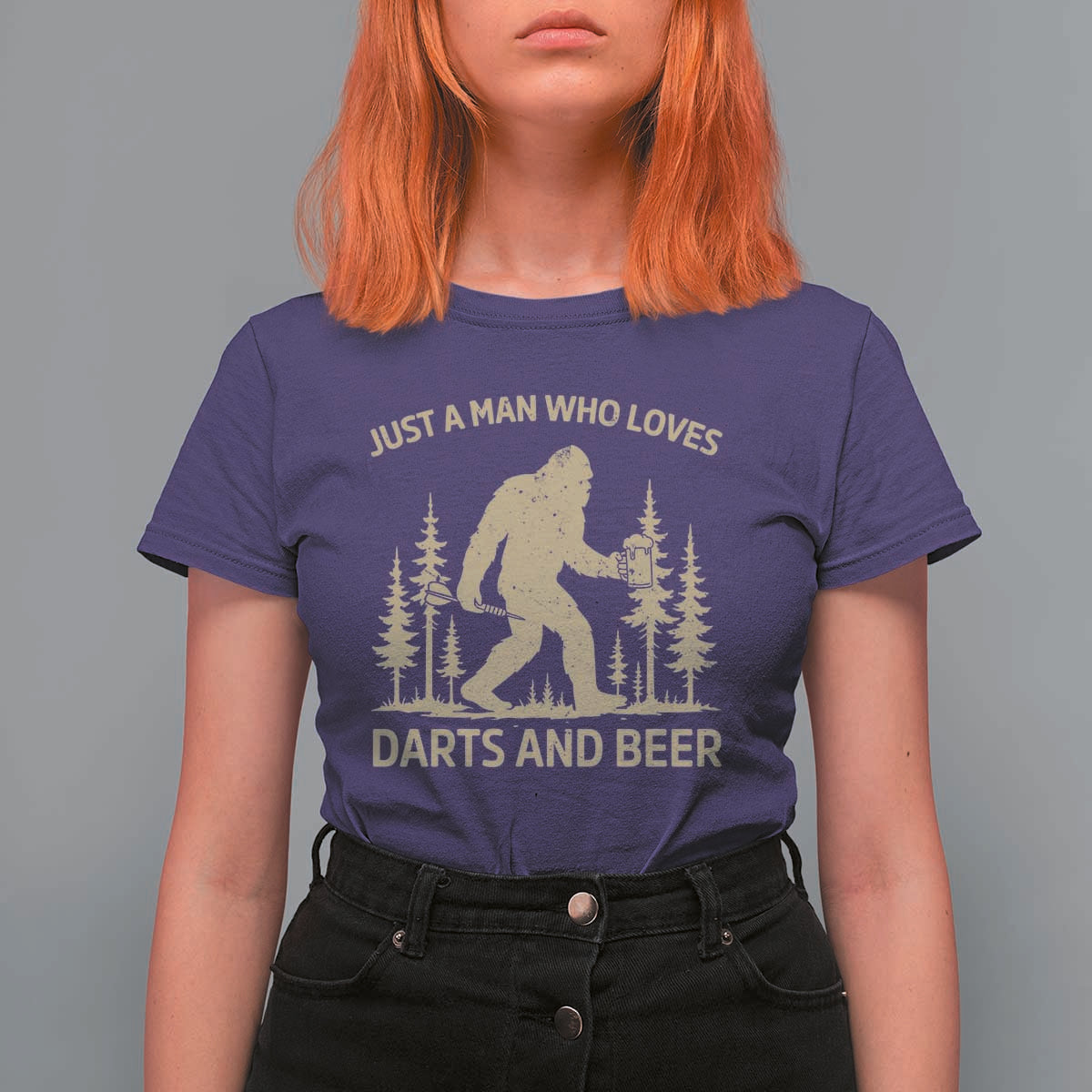 Funny Bigfoot Just A Man Who Loves Darts And Beer Gift T Shirt For Women - Wonder Print Shop