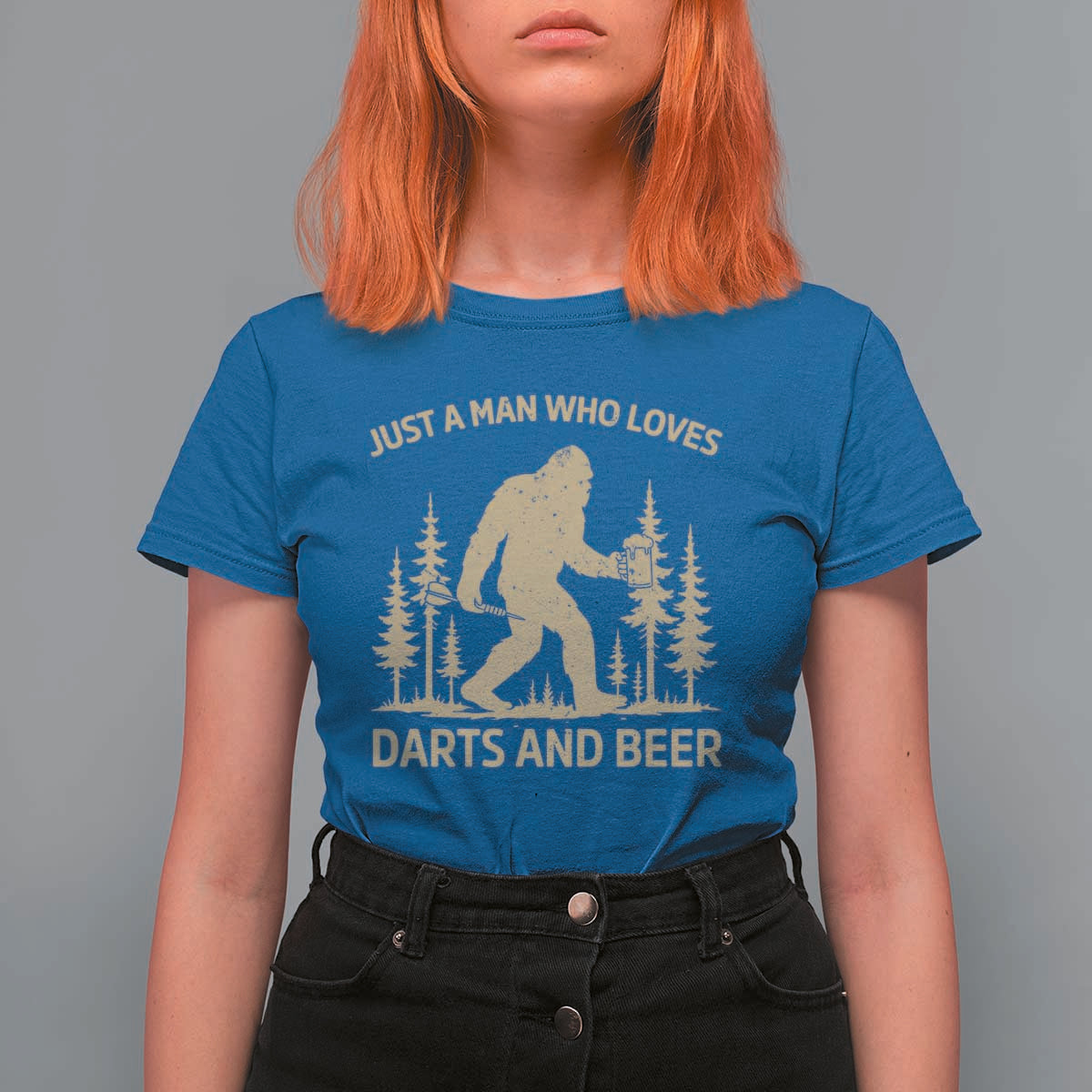 Funny Bigfoot Just A Man Who Loves Darts And Beer Gift T Shirt For Women - Wonder Print Shop