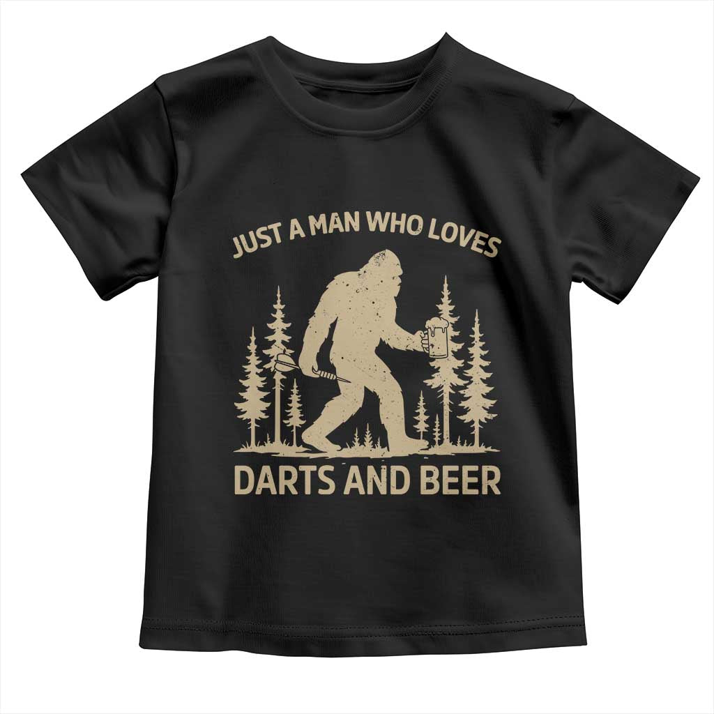 Funny Bigfoot Just A Man Who Loves Darts And Beer Gift Toddler T Shirt - Wonder Print Shop