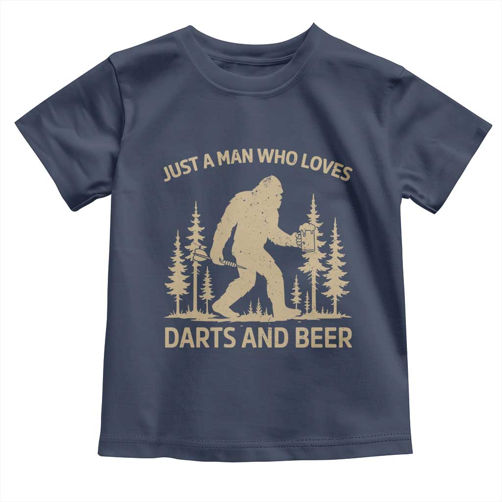 Funny Bigfoot Just A Man Who Loves Darts And Beer Gift Toddler T Shirt - Wonder Print Shop