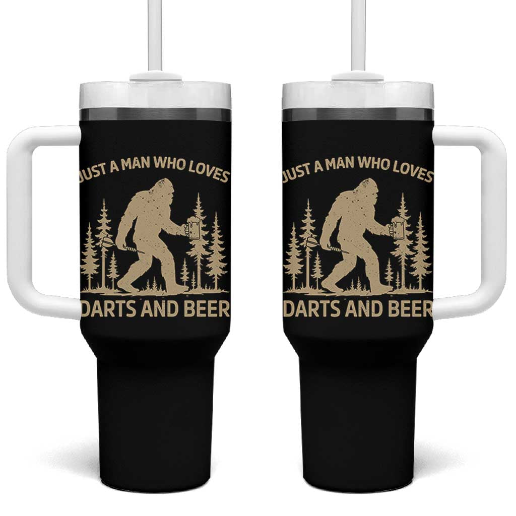 Funny Bigfoot Just A Man Who Loves Darts And Beer Gift Tumbler With Handle - Wonder Print Shop