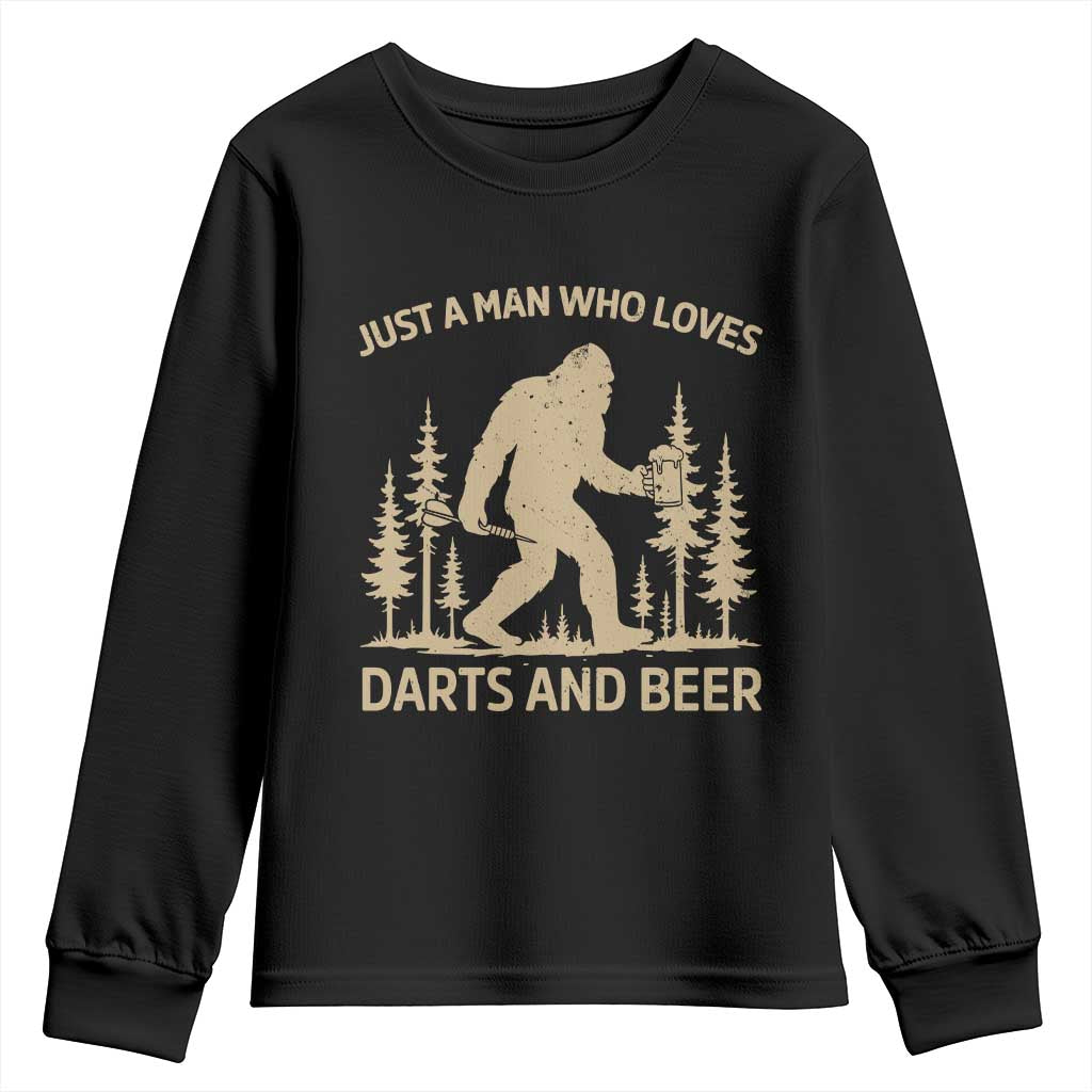 Funny Bigfoot Just A Man Who Loves Darts And Beer Gift Youth Sweatshirt - Wonder Print Shop