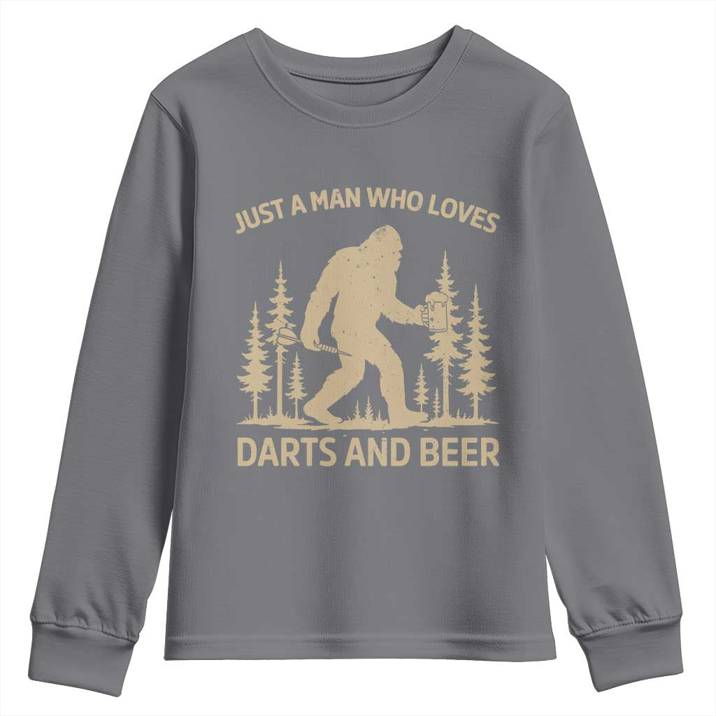 Funny Bigfoot Just A Man Who Loves Darts And Beer Gift Youth Sweatshirt - Wonder Print Shop