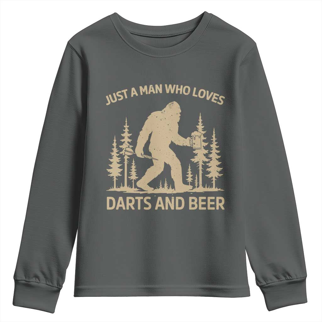 Funny Bigfoot Just A Man Who Loves Darts And Beer Gift Youth Sweatshirt - Wonder Print Shop