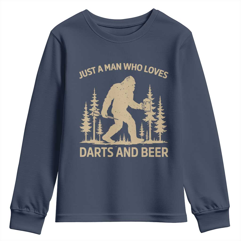 Funny Bigfoot Just A Man Who Loves Darts And Beer Gift Youth Sweatshirt - Wonder Print Shop
