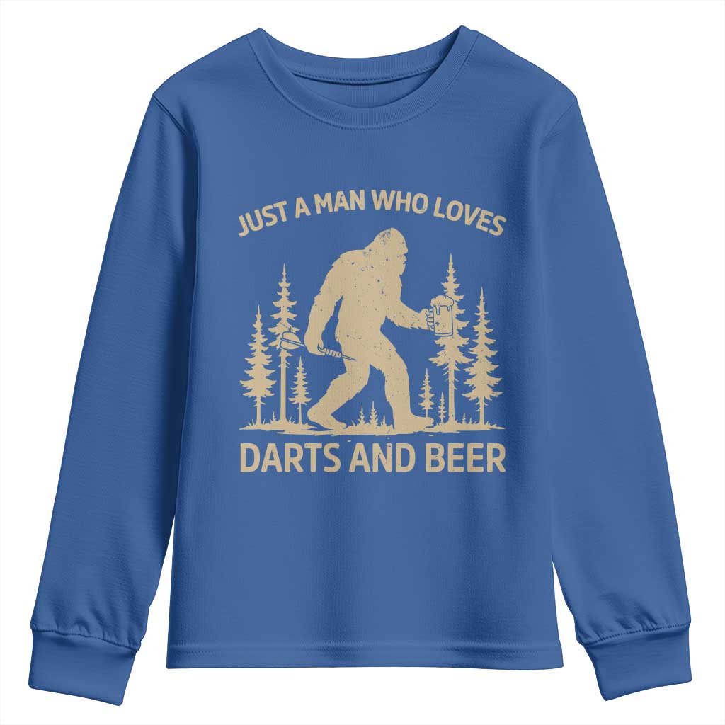 Funny Bigfoot Just A Man Who Loves Darts And Beer Gift Youth Sweatshirt - Wonder Print Shop