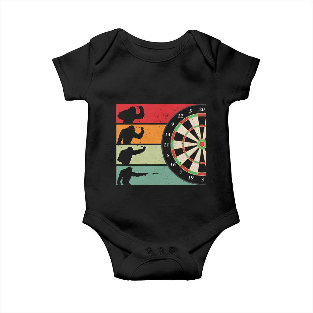 Funny Bigfoot Dart Player Crytid Sunset Retro Vintage Baby Onesie Dartist Gift - Wonder Print Shop