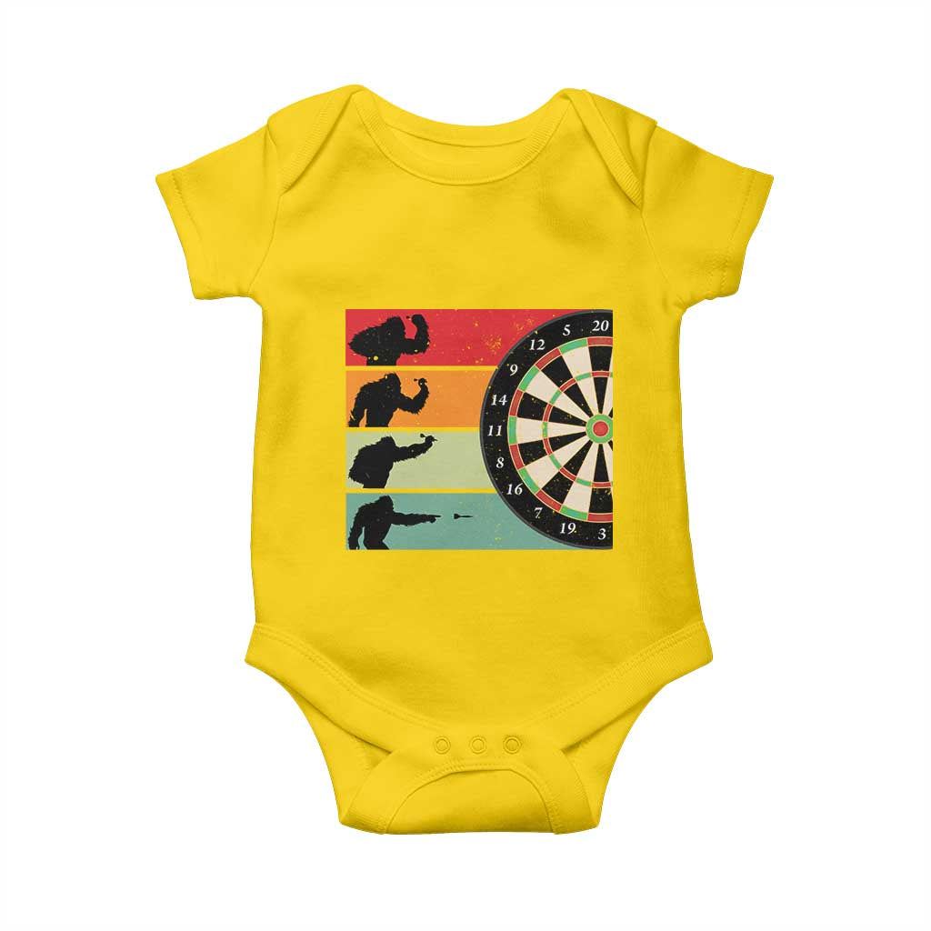 Funny Bigfoot Dart Player Crytid Sunset Retro Vintage Baby Onesie Dartist Gift - Wonder Print Shop