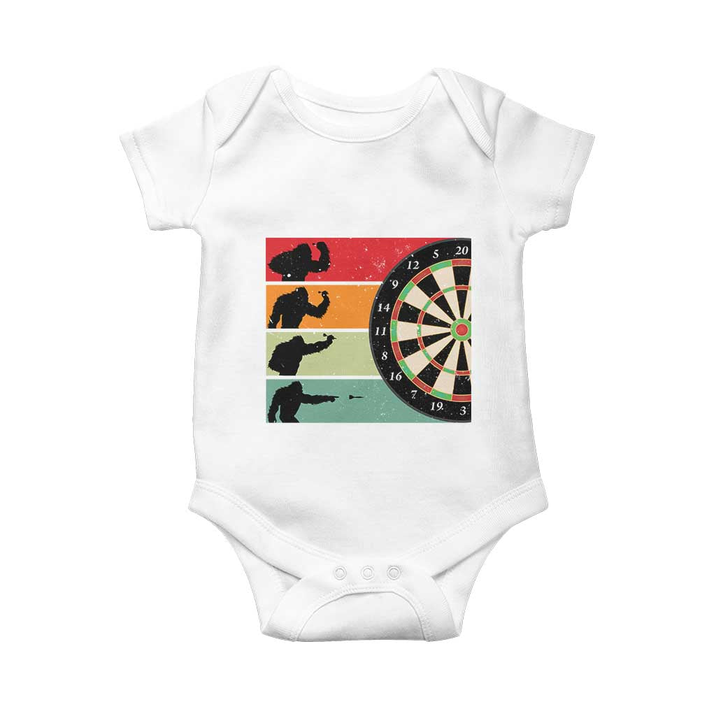 Funny Bigfoot Dart Player Crytid Sunset Retro Vintage Baby Onesie Dartist Gift - Wonder Print Shop