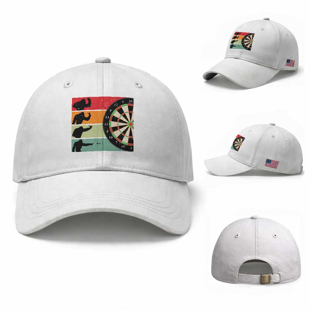 Funny Bigfoot Dart Player Crytid Sunset Retro Vintage Baseball Cap Dartist Gift
