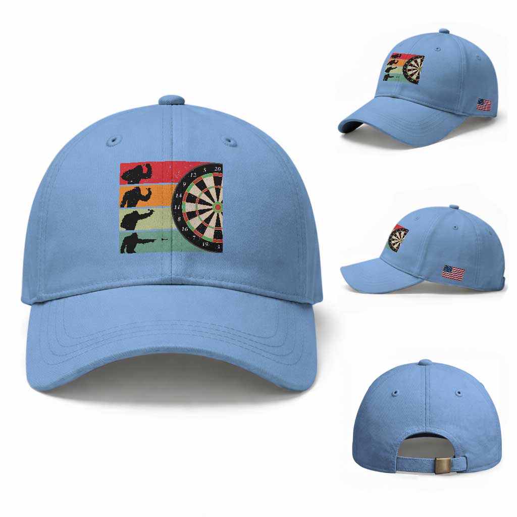 Funny Bigfoot Dart Player Crytid Sunset Retro Vintage Baseball Cap Dartist Gift