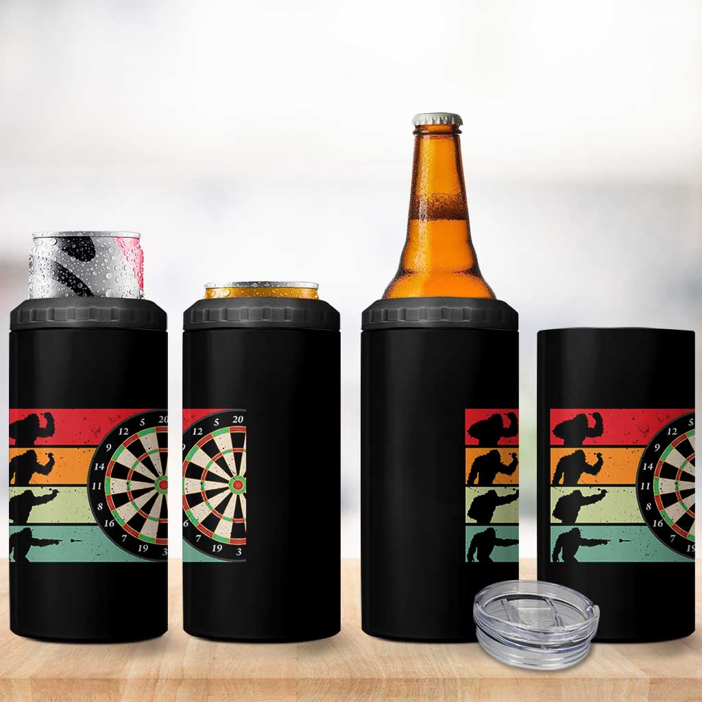 Funny Bigfoot Dart Player Crytid Sunset Retro Vintage 4 in 1 Can Cooler Tumbler Dartist Gift - Wonder Print Shop