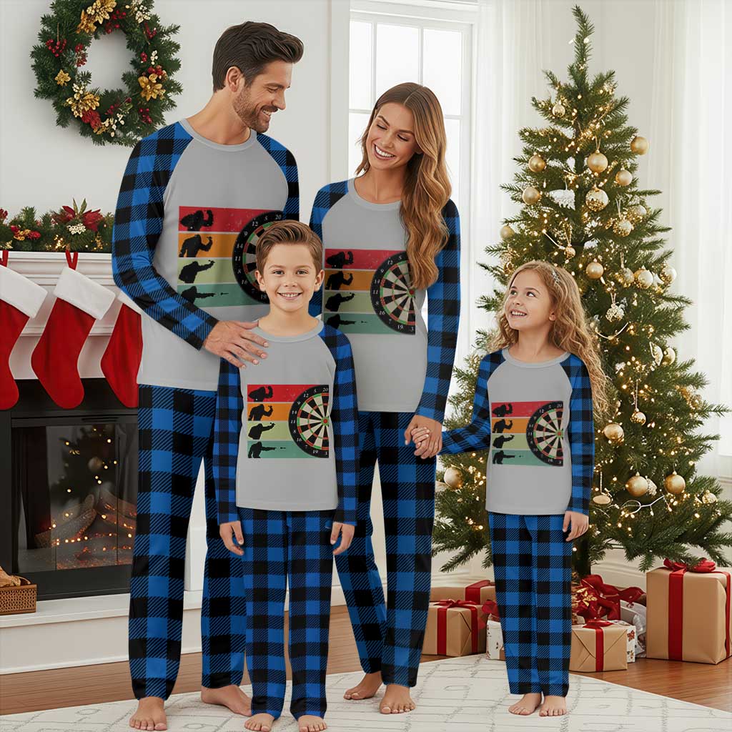 Funny Bigfoot Dart Player Crytid Sunset Retro Vintage Plaid Pajama Set Dartist Gift - Wonder Print Shop