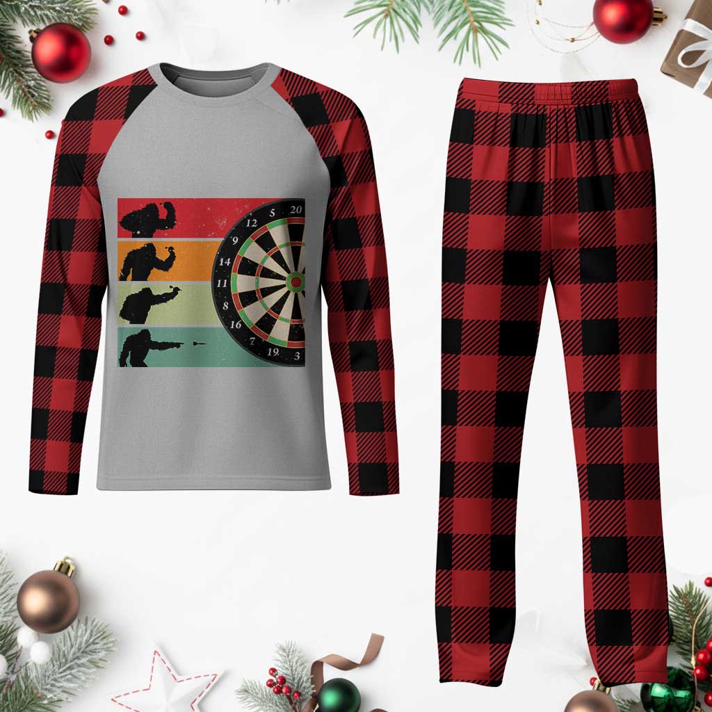 Funny Bigfoot Dart Player Crytid Sunset Retro Vintage Plaid Pajama Set Dartist Gift - Wonder Print Shop