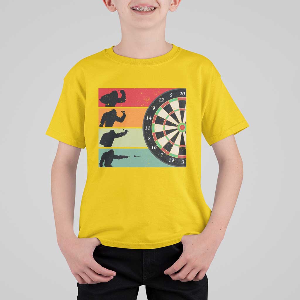 Funny Bigfoot Dart Player Crytid Sunset Retro Vintage T Shirt For Kid Dartist Gift - Wonder Print Shop