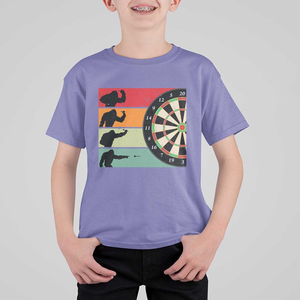 Funny Bigfoot Dart Player Crytid Sunset Retro Vintage T Shirt For Kid Dartist Gift - Wonder Print Shop