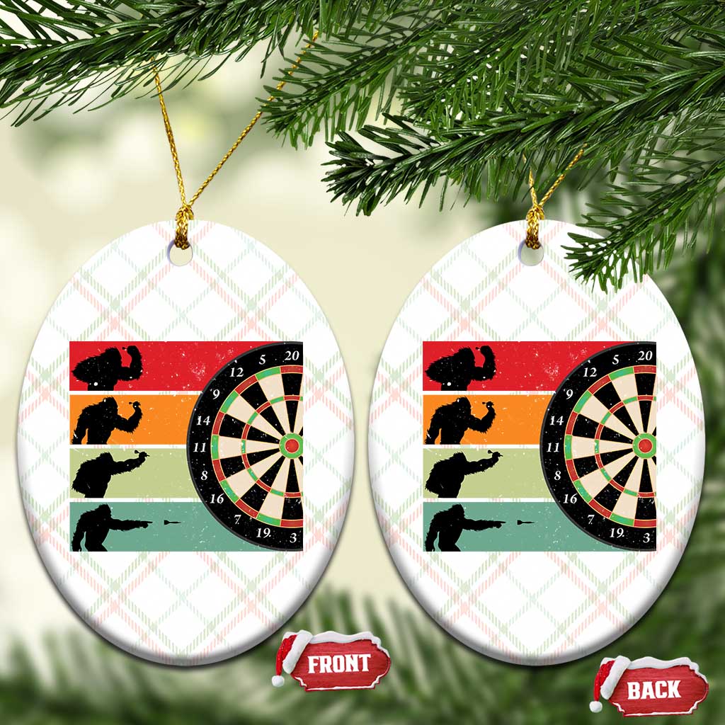 Funny Bigfoot Dart Player Crytid Sunset Retro Vintage Ceramic Ornament Dartist Gift - Wonder Print Shop