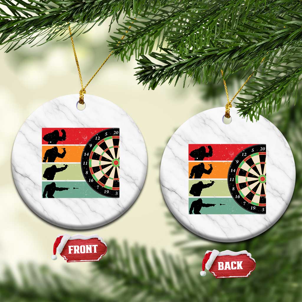 Funny Bigfoot Dart Player Crytid Sunset Retro Vintage Ceramic Ornament Dartist Gift - Wonder Print Shop