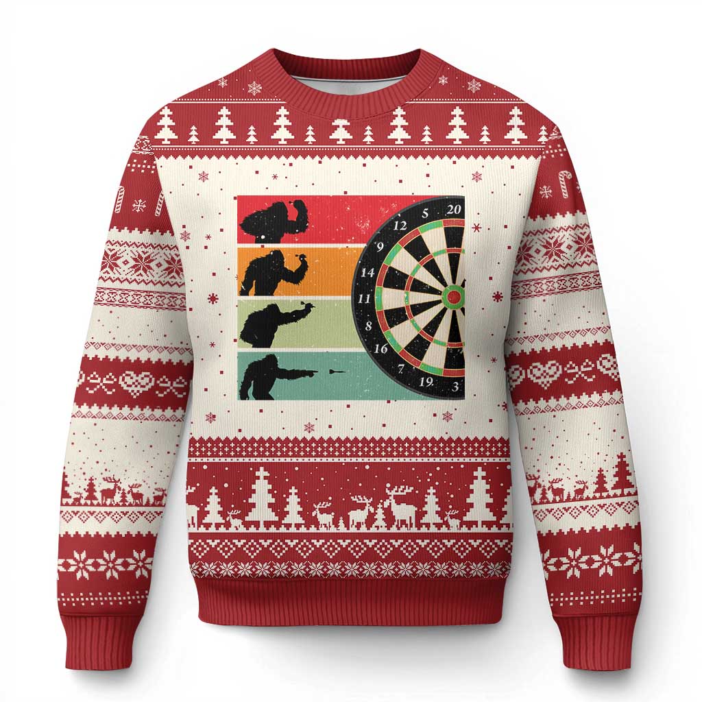 Funny Bigfoot Dart Player Crytid Sunset Retro Vintage Ugly Christmas Sweater Dartist Gift - Wonder Print Shop