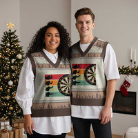Funny Bigfoot Dart Player Crytid Sunset Retro Vintage V-Neck Knit Sweater Vest Dartist Gift - Wonder Print Shop