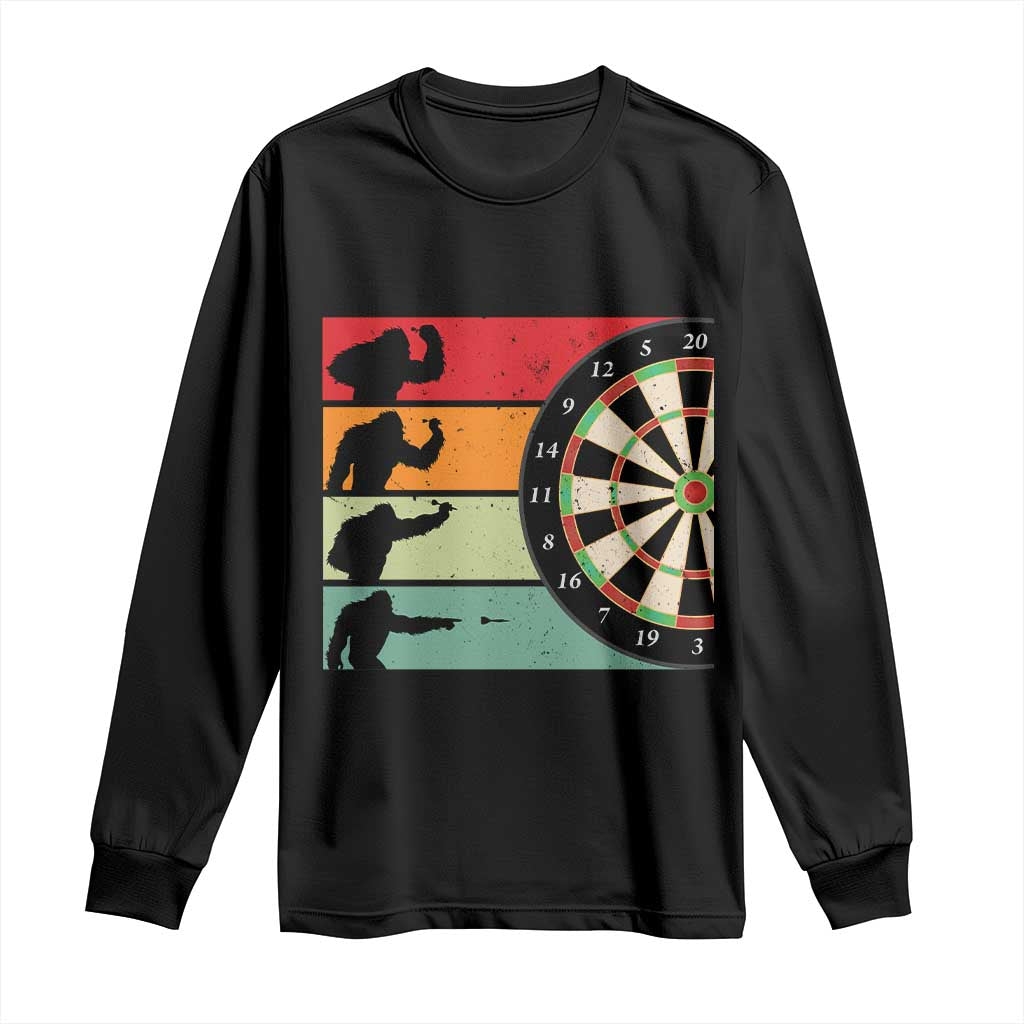 Funny Bigfoot Dart Player Crytid Sunset Retro Vintage Long Sleeve Shirt Dartist Gift - Wonder Print Shop