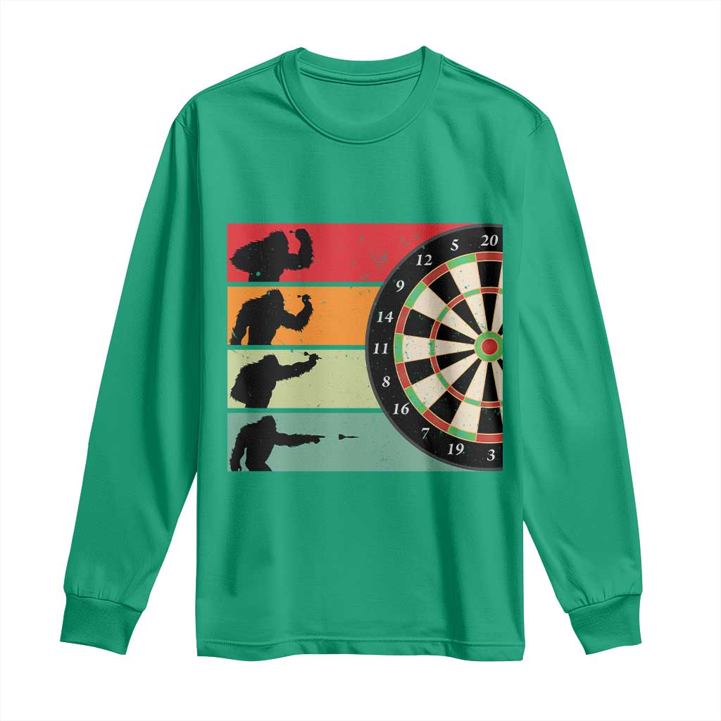 Funny Bigfoot Dart Player Crytid Sunset Retro Vintage Long Sleeve Shirt Dartist Gift - Wonder Print Shop