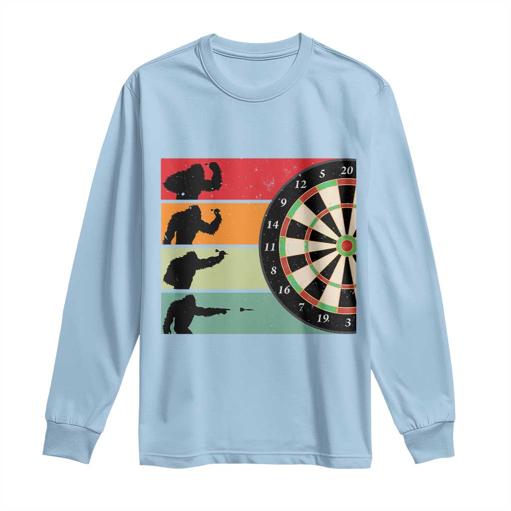 Funny Bigfoot Dart Player Crytid Sunset Retro Vintage Long Sleeve Shirt Dartist Gift - Wonder Print Shop
