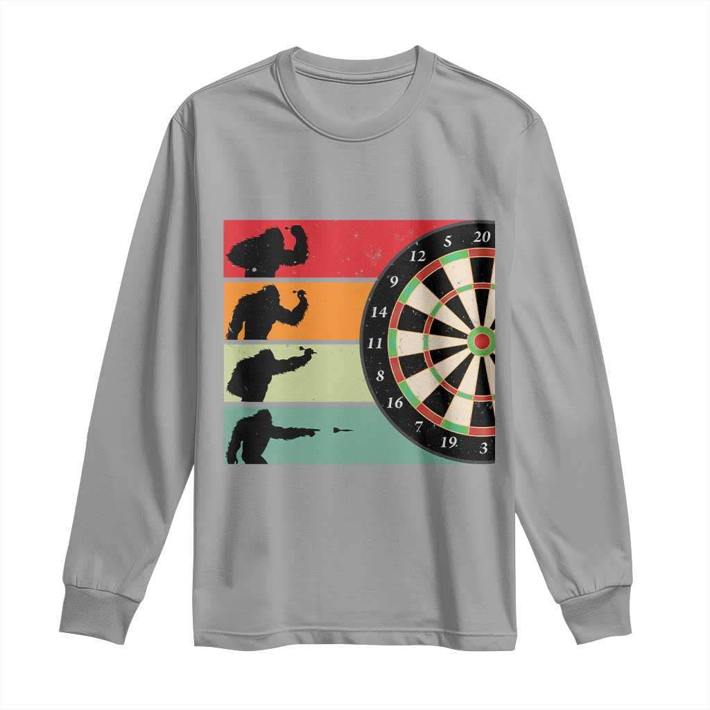 Funny Bigfoot Dart Player Crytid Sunset Retro Vintage Long Sleeve Shirt Dartist Gift - Wonder Print Shop