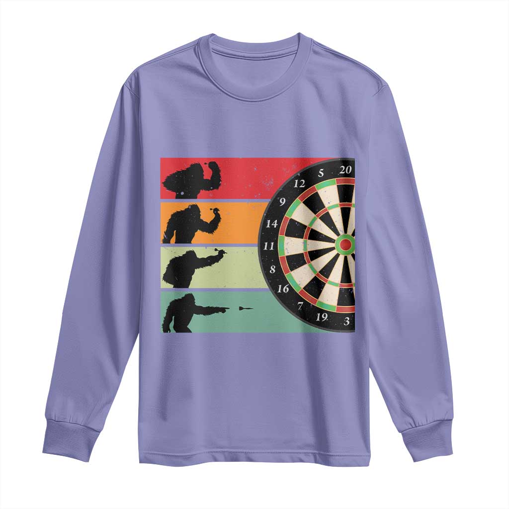 Funny Bigfoot Dart Player Crytid Sunset Retro Vintage Long Sleeve Shirt Dartist Gift - Wonder Print Shop