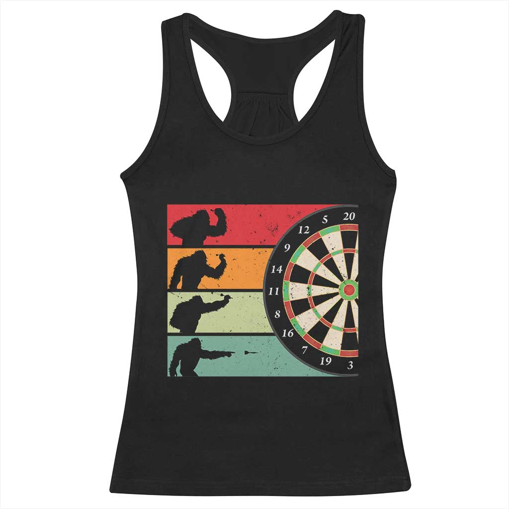 Funny Bigfoot Dart Player Crytid Sunset Retro Vintage Racerback Tank Top Dartist Gift - Wonder Print Shop