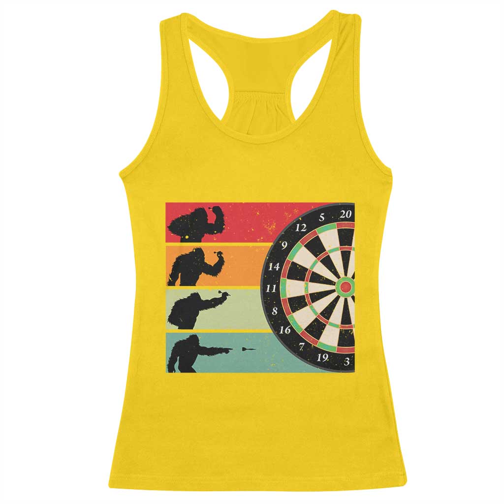 Funny Bigfoot Dart Player Crytid Sunset Retro Vintage Racerback Tank Top Dartist Gift - Wonder Print Shop
