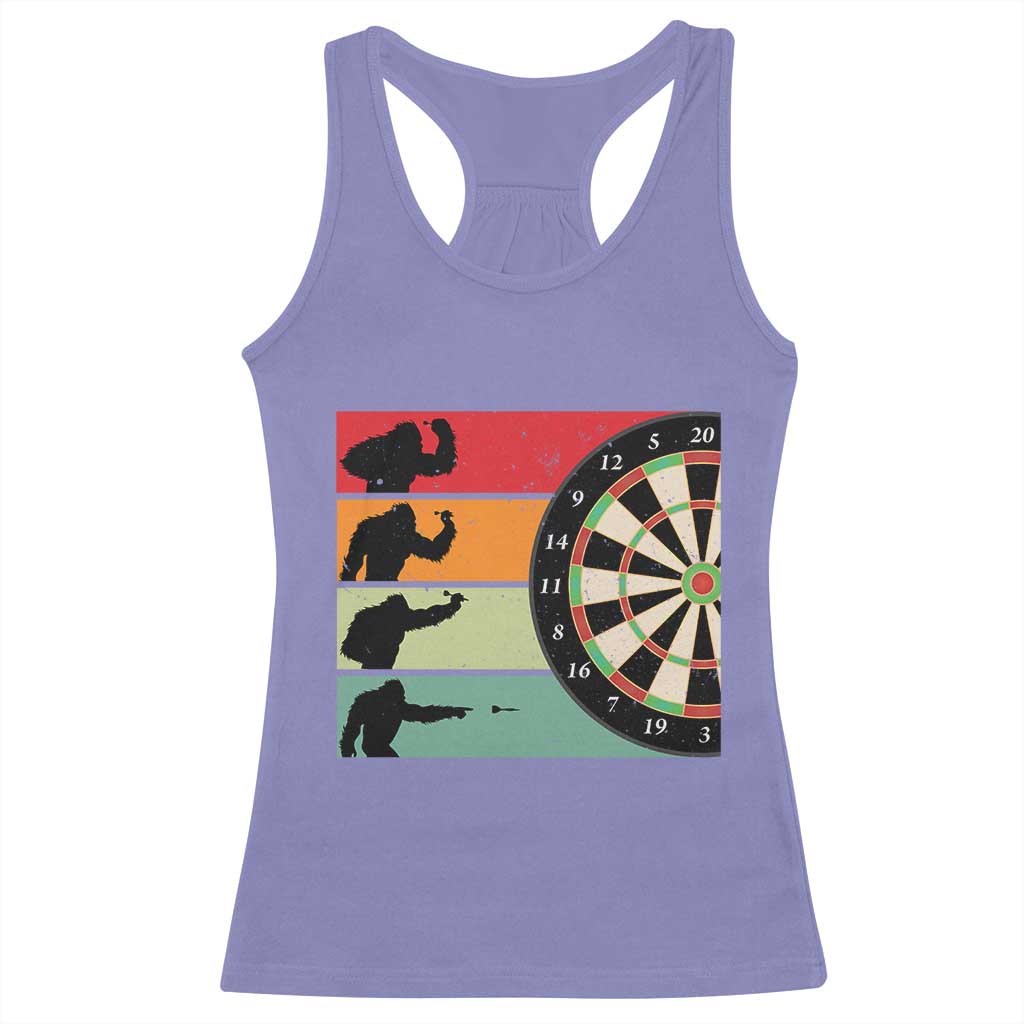 Funny Bigfoot Dart Player Crytid Sunset Retro Vintage Racerback Tank Top Dartist Gift - Wonder Print Shop