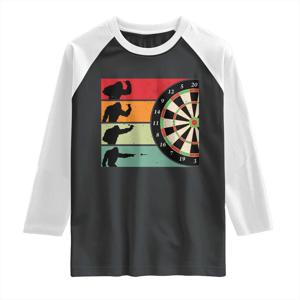 Funny Bigfoot Dart Player Crytid Sunset Retro Vintage Raglan Shirt Dartist Gift - Wonder Print Shop