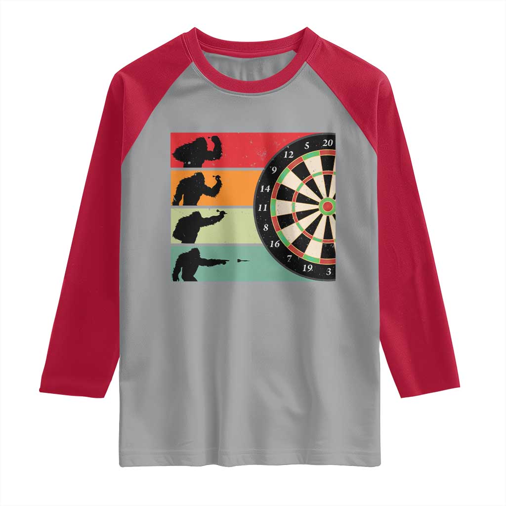 Funny Bigfoot Dart Player Crytid Sunset Retro Vintage Raglan Shirt Dartist Gift - Wonder Print Shop