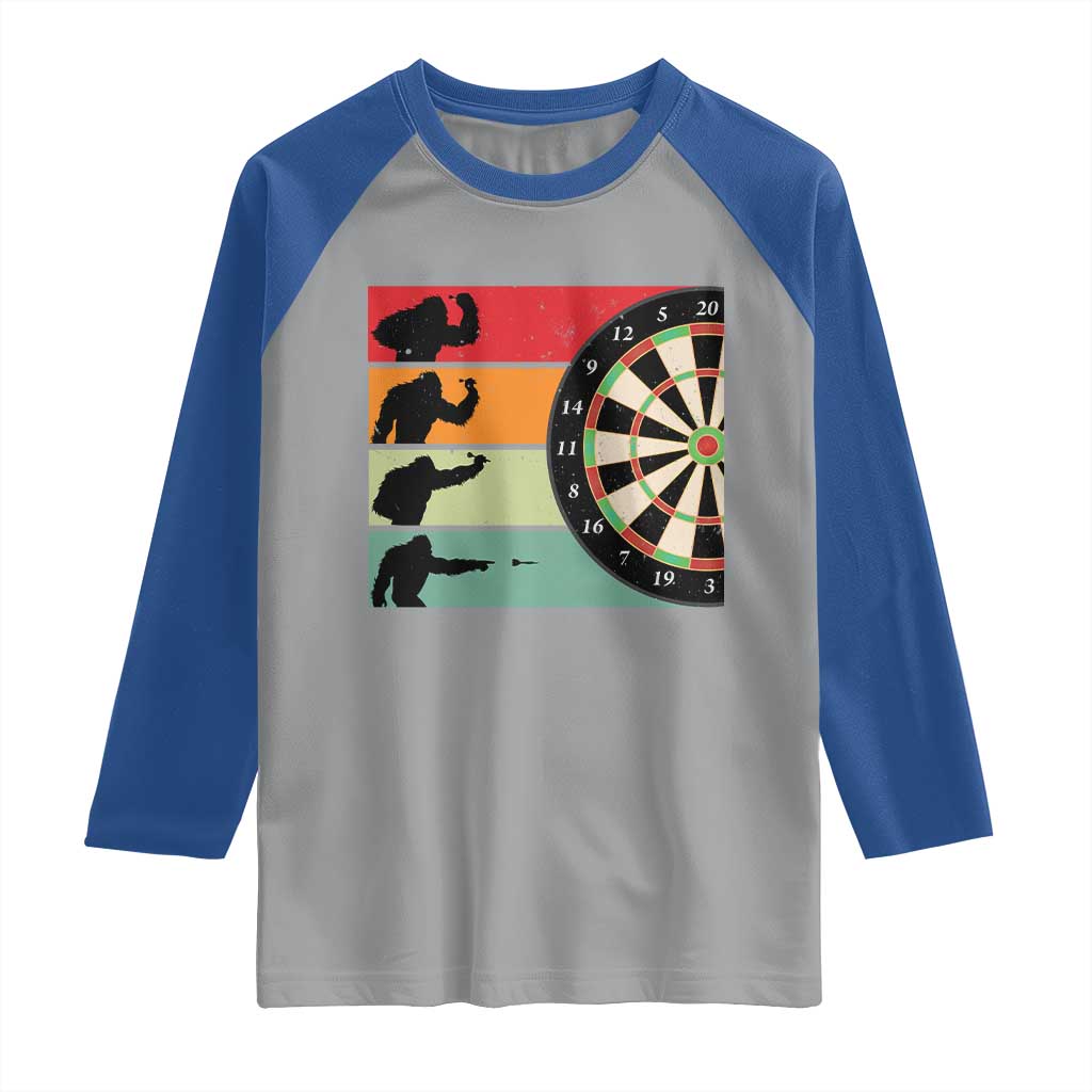 Funny Bigfoot Dart Player Crytid Sunset Retro Vintage Raglan Shirt Dartist Gift - Wonder Print Shop