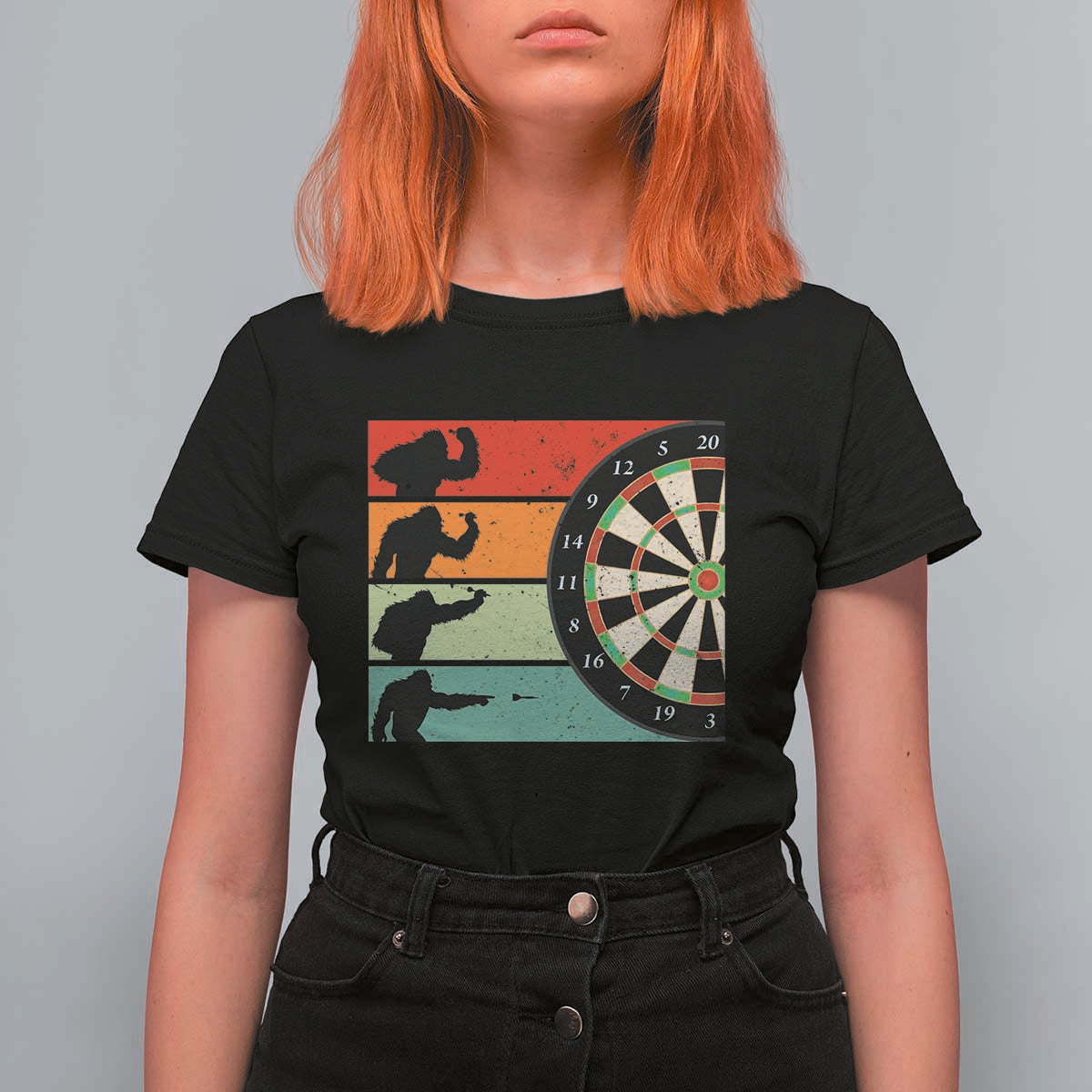 Funny Bigfoot Dart Player Crytid Sunset Retro Vintage T Shirt For Women Dartist Gift - Wonder Print Shop