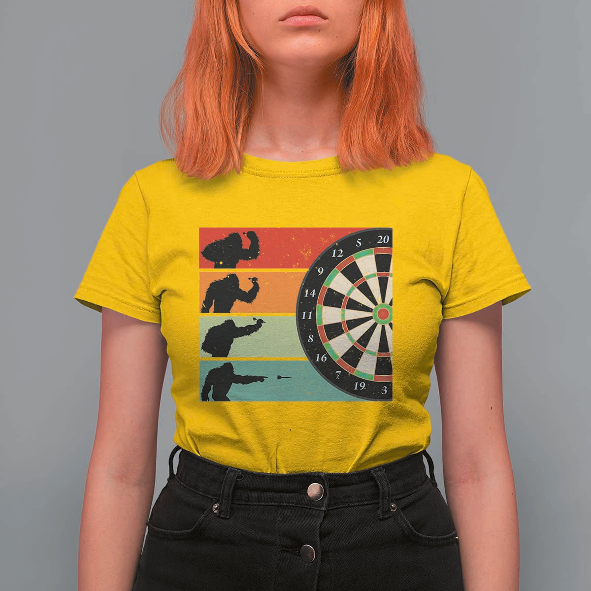 Funny Bigfoot Dart Player Crytid Sunset Retro Vintage T Shirt For Women Dartist Gift - Wonder Print Shop
