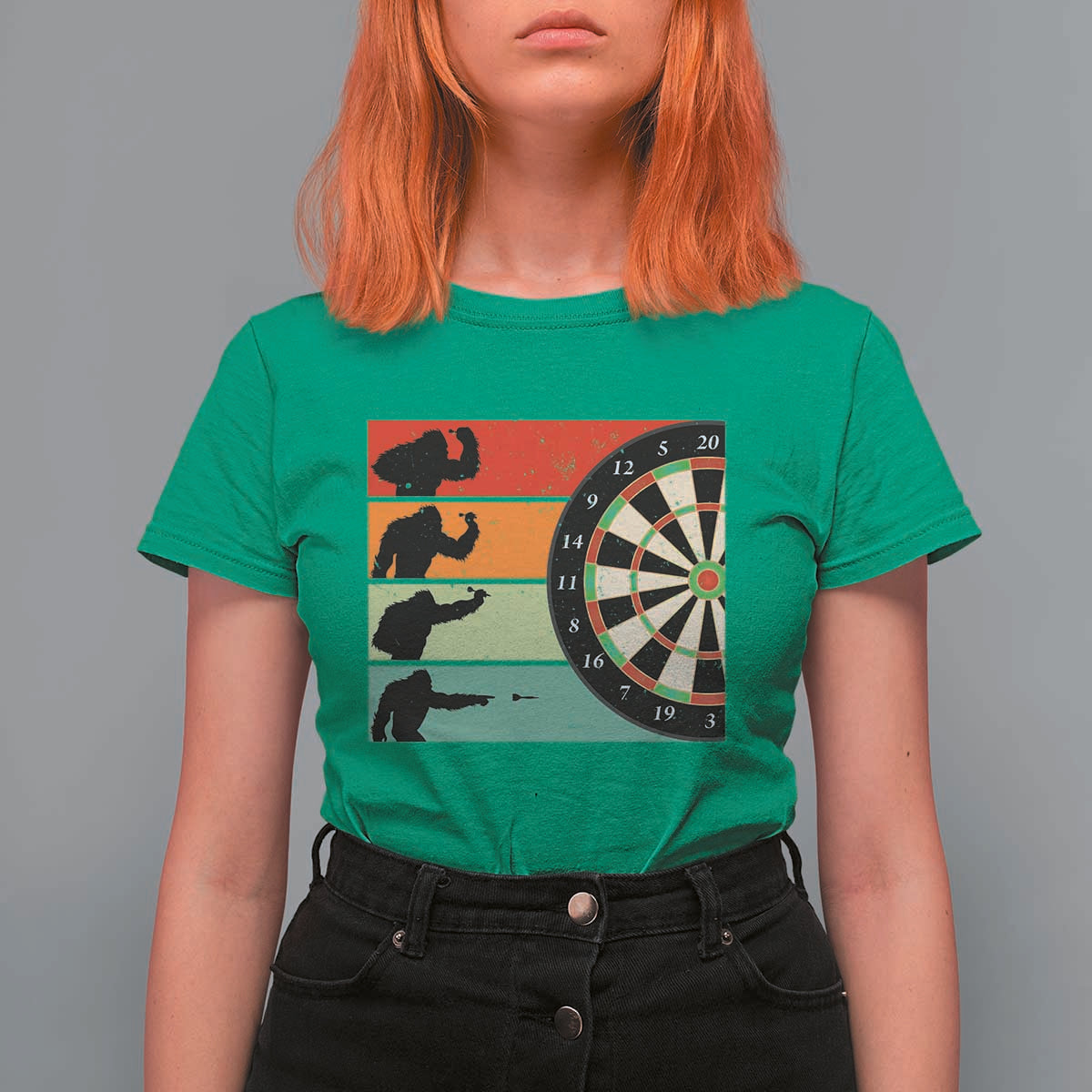 Funny Bigfoot Dart Player Crytid Sunset Retro Vintage T Shirt For Women Dartist Gift - Wonder Print Shop