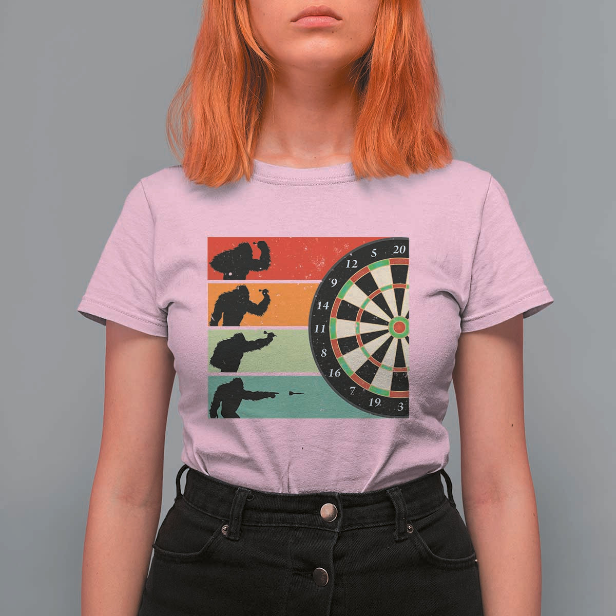 Funny Bigfoot Dart Player Crytid Sunset Retro Vintage T Shirt For Women Dartist Gift - Wonder Print Shop