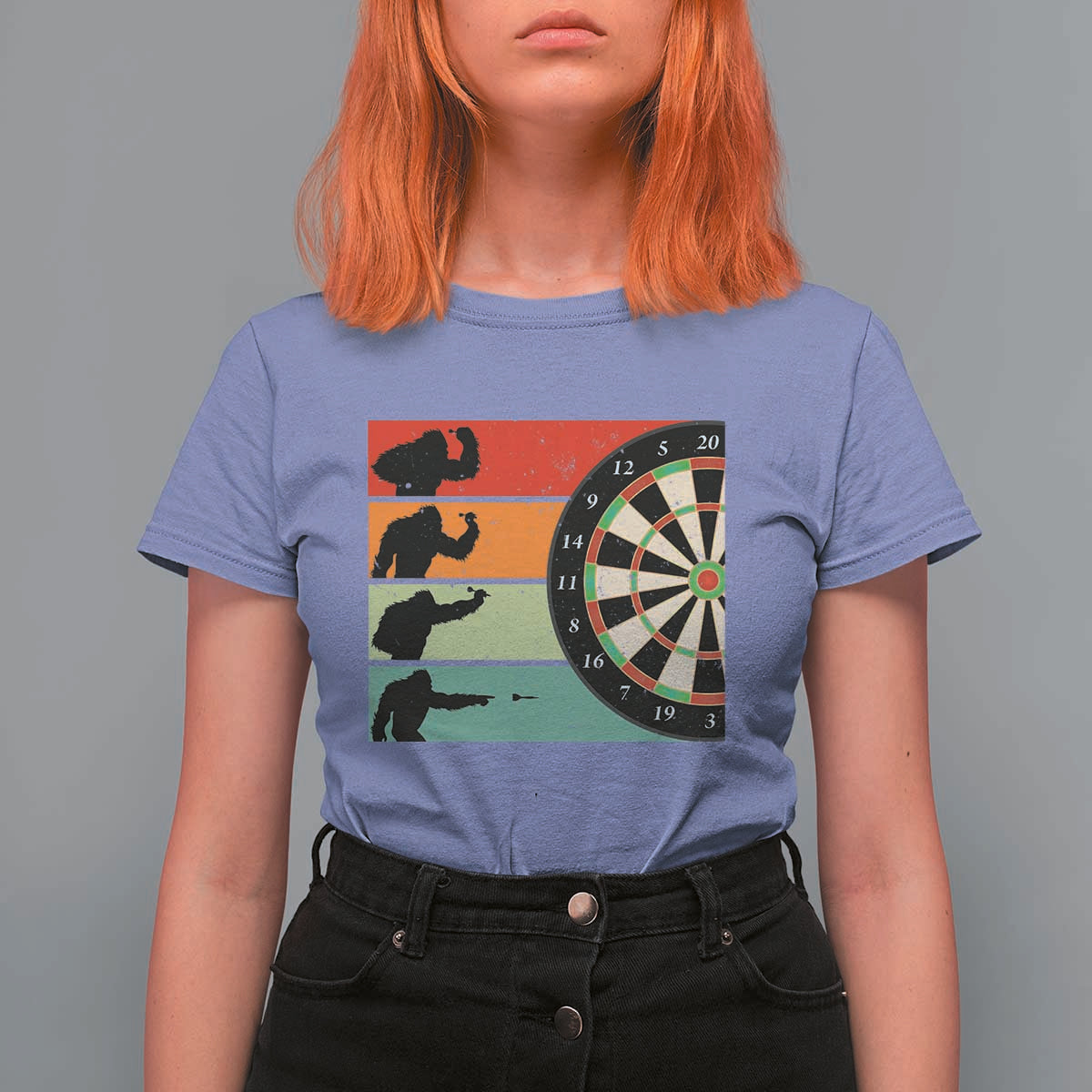 Funny Bigfoot Dart Player Crytid Sunset Retro Vintage T Shirt For Women Dartist Gift - Wonder Print Shop