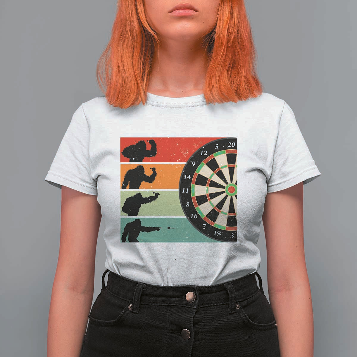 Funny Bigfoot Dart Player Crytid Sunset Retro Vintage T Shirt For Women Dartist Gift - Wonder Print Shop