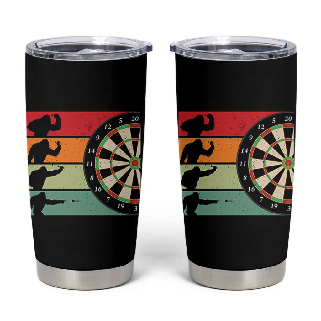 Funny Bigfoot Dart Player Crytid Sunset Retro Vintage Tumbler Cup Dartist Gift - Wonder Print Shop