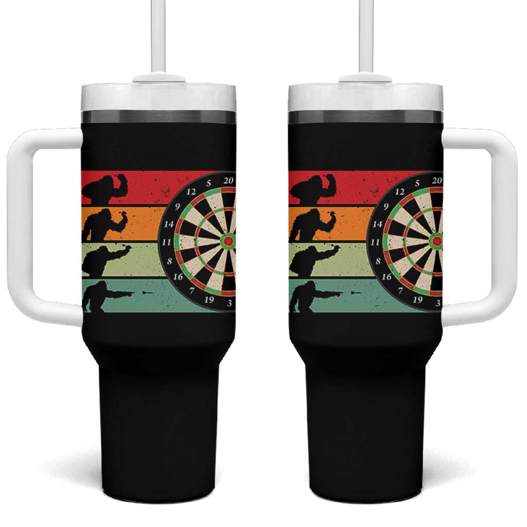 Funny Bigfoot Dart Player Crytid Sunset Retro Vintage Tumbler With Handle Dartist Gift - Wonder Print Shop