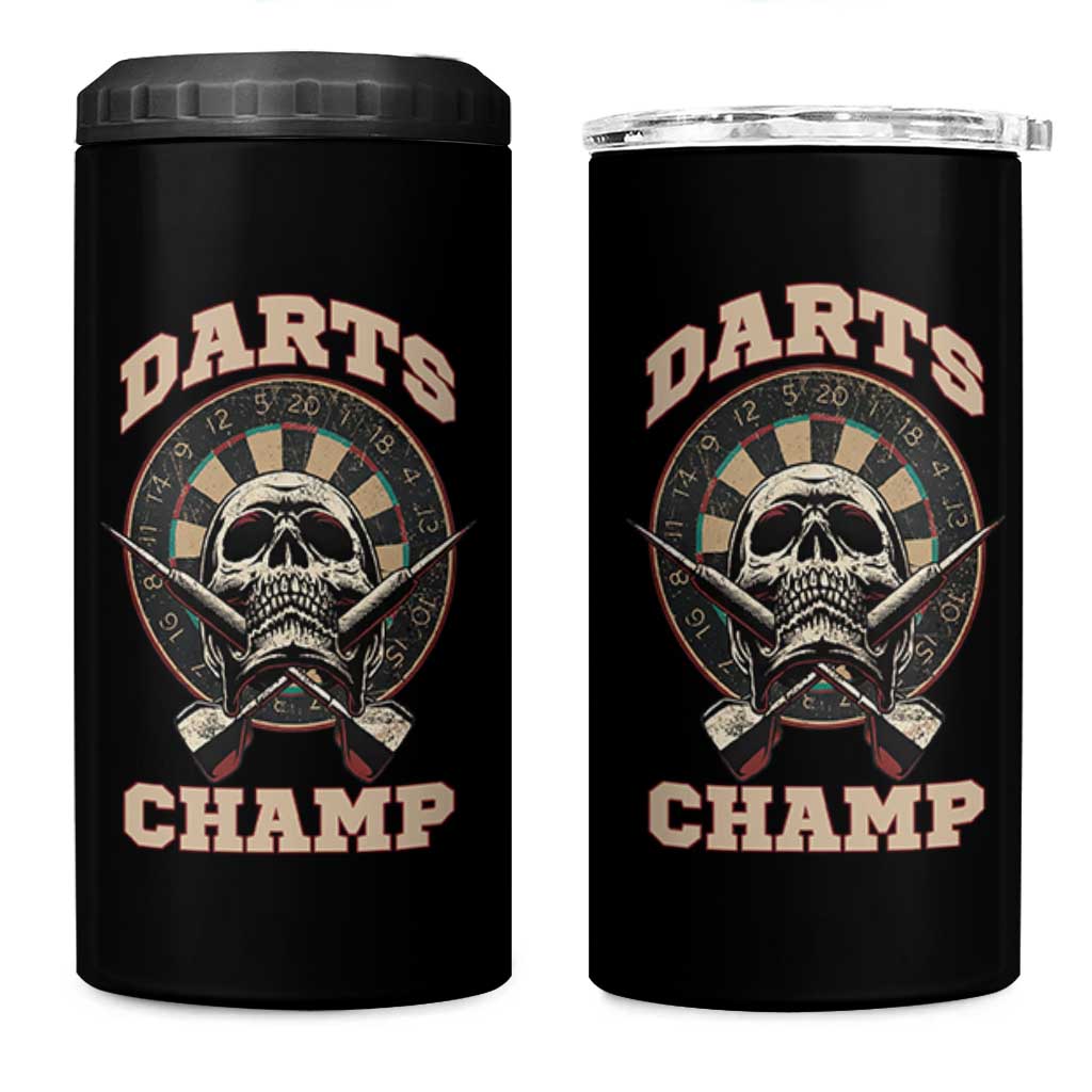 Darts Player Champion 4 in 1 Can Cooler Tumbler Skull Dartboard Retro Style - Wonder Print Shop