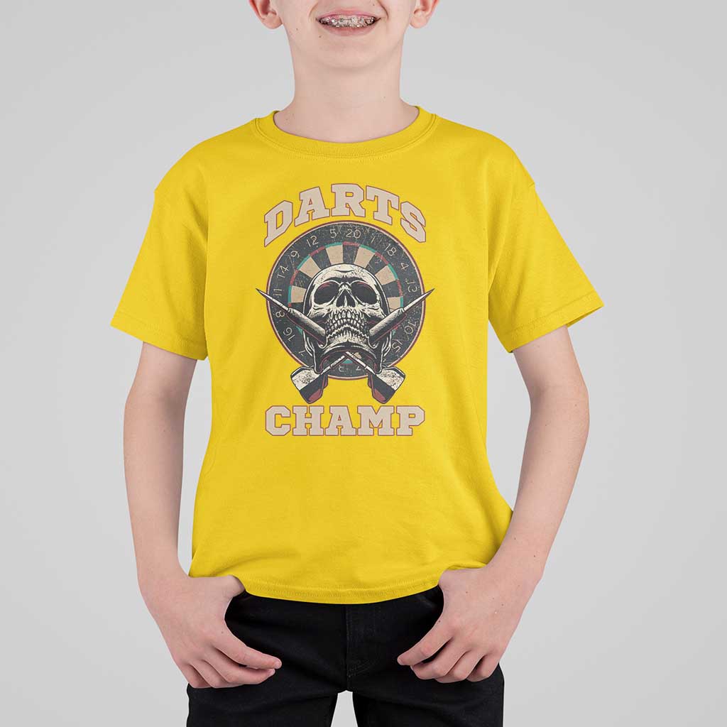 Darts Player Champion T Shirt For Kid Skull Dartboard Retro Style - Wonder Print Shop