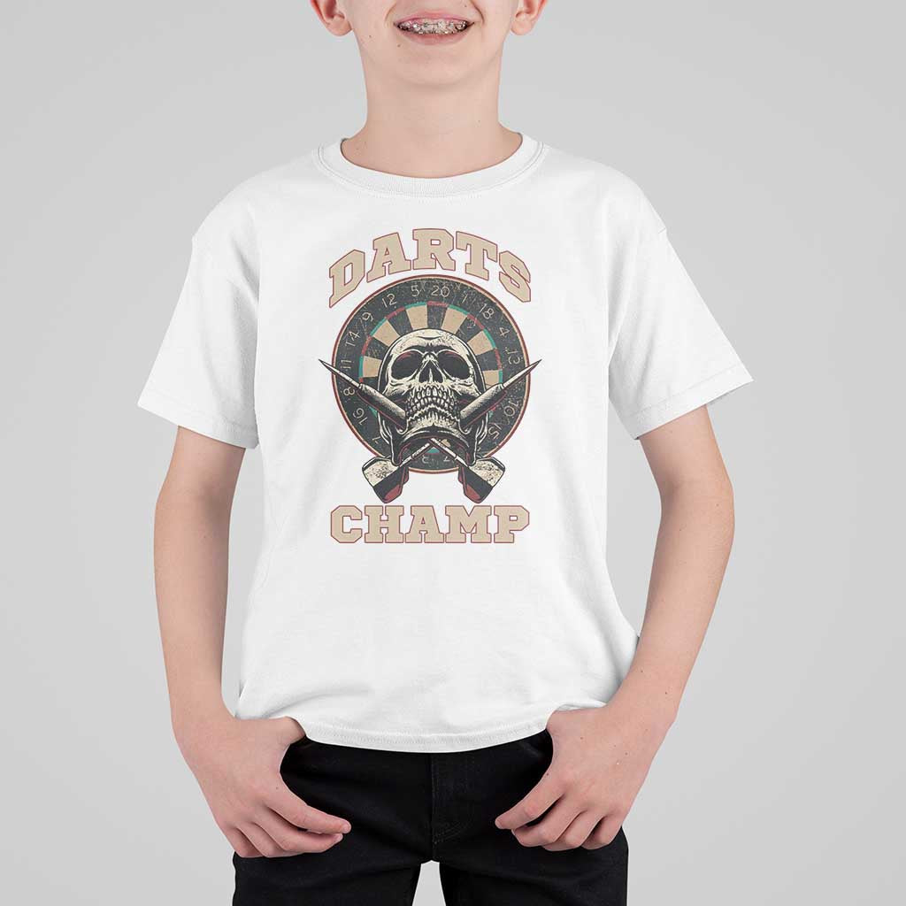 Darts Player Champion T Shirt For Kid Skull Dartboard Retro Style - Wonder Print Shop